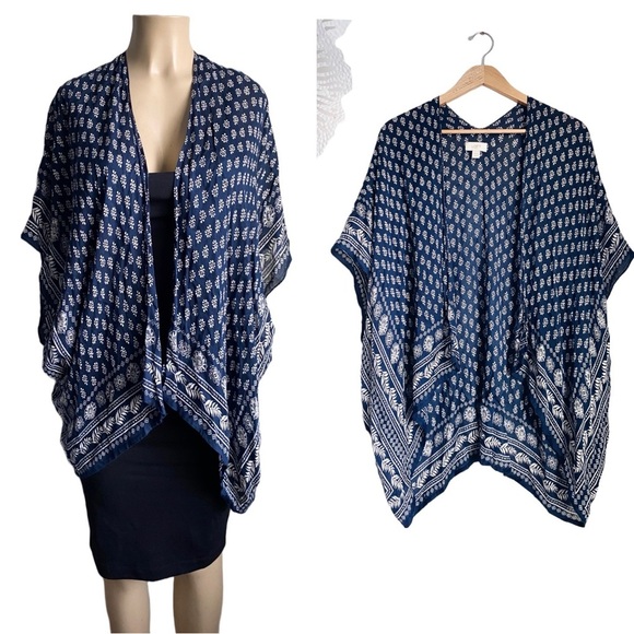 Loft Poncho Shrug Blur Floral Tribal Print Kimono Open Top Cardigan Indian Aztec - Picture 1 of 11